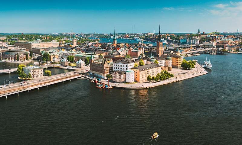 צילום אוויר של שטוקהולם מוקפת בתעלות